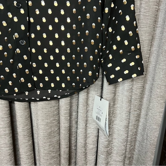 NWT Who What Wear Black Button Down Shirt with Gold & White Polka Dots Medium - Picture 6 of 14